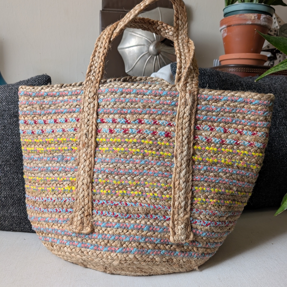 Sam Edelman Brown and Yellow Woven Tote Bag
